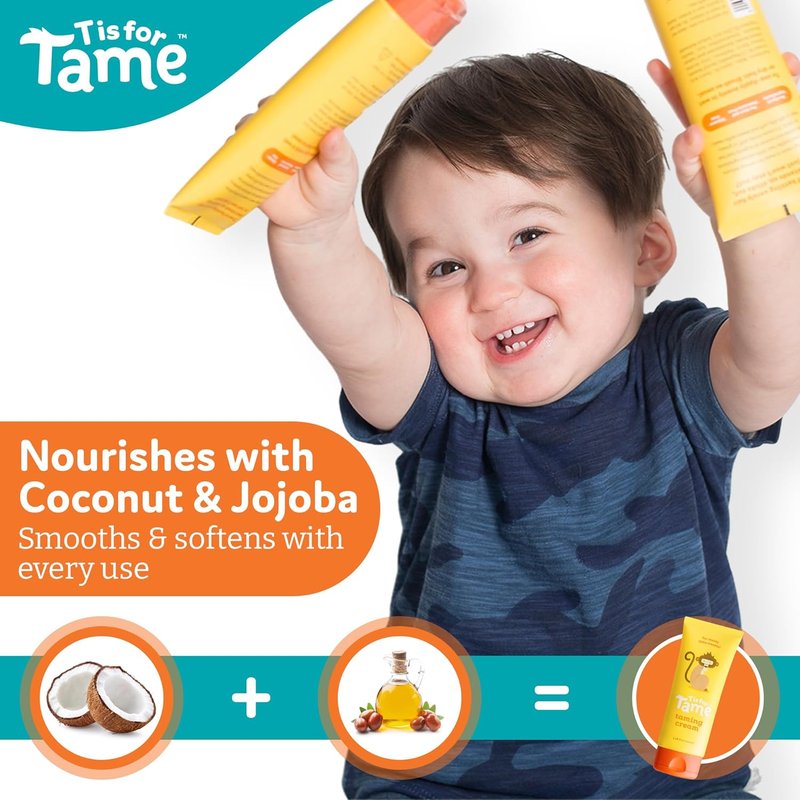 All-Natural Hair Taming Cream for Kids - Frizz Control with Coconut Oil & Jojoba | 3.38 Fl Oz (2 Pack)