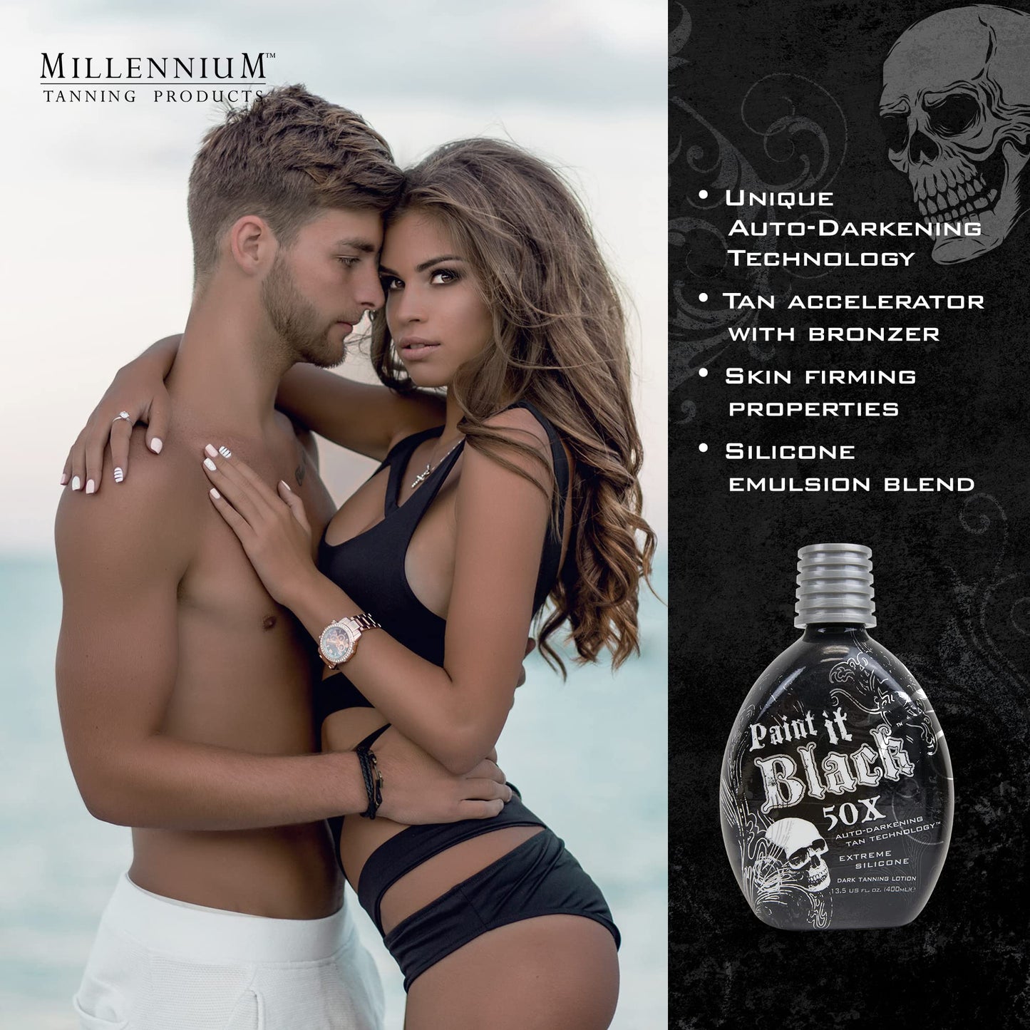 Millennium Tanning Paint It Black 50X Dark Tanning Lotion Accelerator for Indoor Tanning Beds & Outdoor Sun Tan with Bronzer, 13.5 fl. oz.
