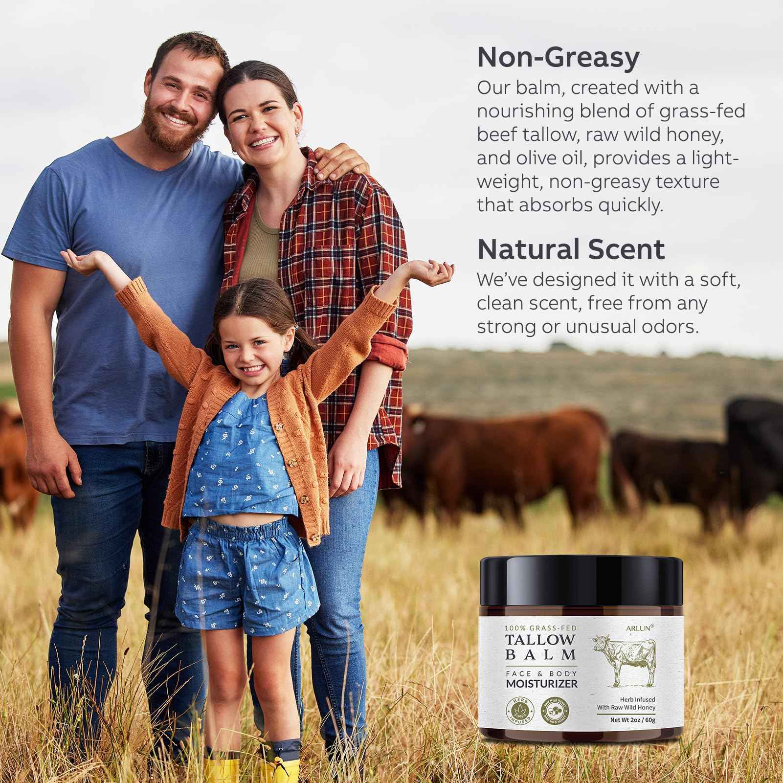 Beef Tallow for Skin, Beef Tallow and Honey Balm, Tallow Face Moisturizer Nourishes and Hydrates the Skin, Grass Fed Balm Enriched with Raw Wild Honey 60g