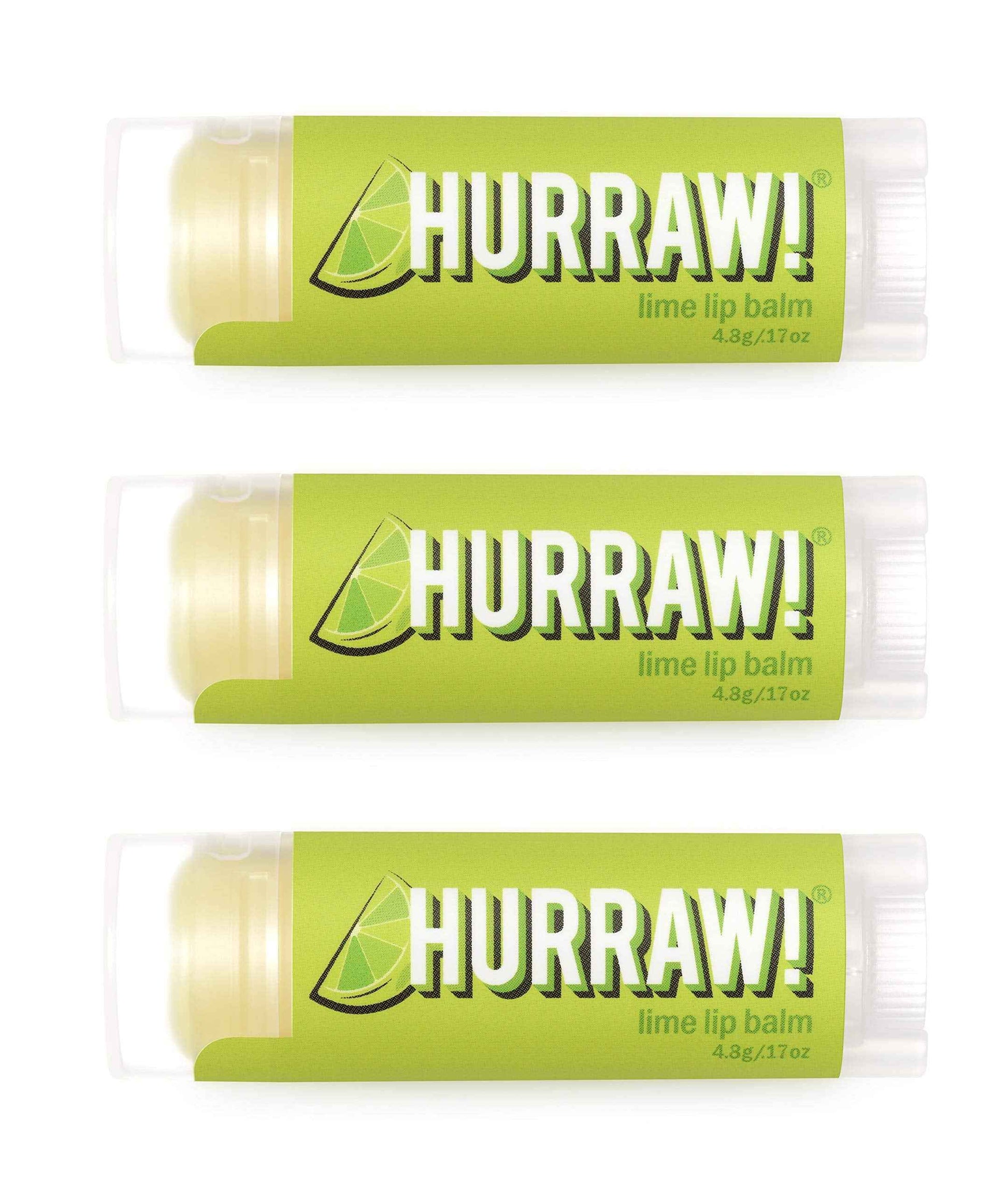 Hurraw! Lime Lip Balm, 3 Pack: Organic, Certified Vegan, Cruelty and Gluten Free. Non-GMO, 100% Natural Ingredients. Bee, Shea, Soy and Palm Free. Made in USA