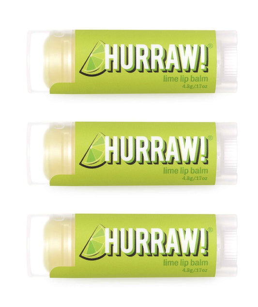Hurraw! Lime Lip Balm, 3 Pack: Organic, Certified Vegan, Cruelty and Gluten Free. Non-GMO, 100% Natural Ingredients. Bee, Shea, Soy and Palm Free. Made in USA