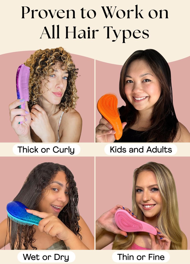 Lily England Detangler Hair Brush for Curly, Thick, Straight & Natural Hair - Gentle Detangling Brush for Women, Kids & Toddlers with Flexible Bristles - Smooth Hairbrush for Wet & Dry Hair, Ombre