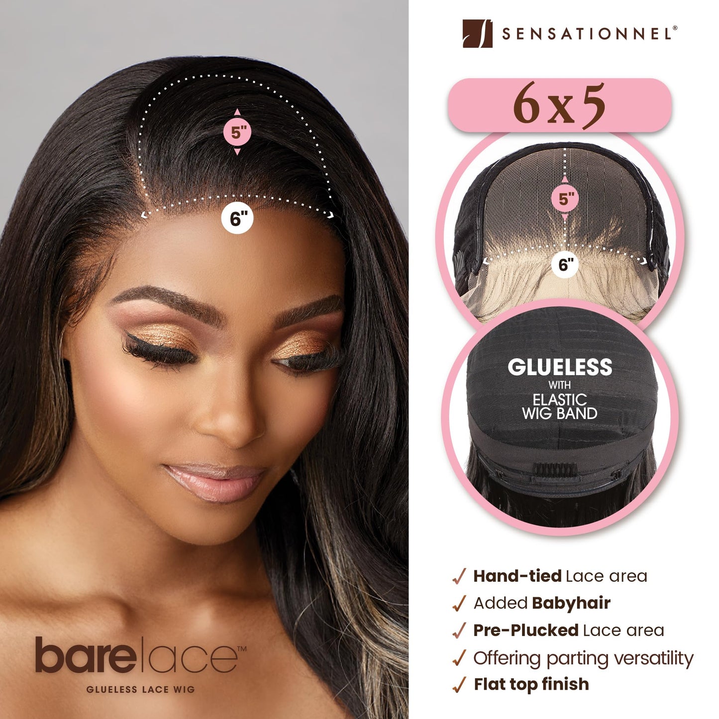 Sensationnel Bare Lace 6X5 Lacewig - Unit 1 Lacefrontal Glueless Synthetic 180 Degree Preplucked Hairline (1B OFFBLACK)