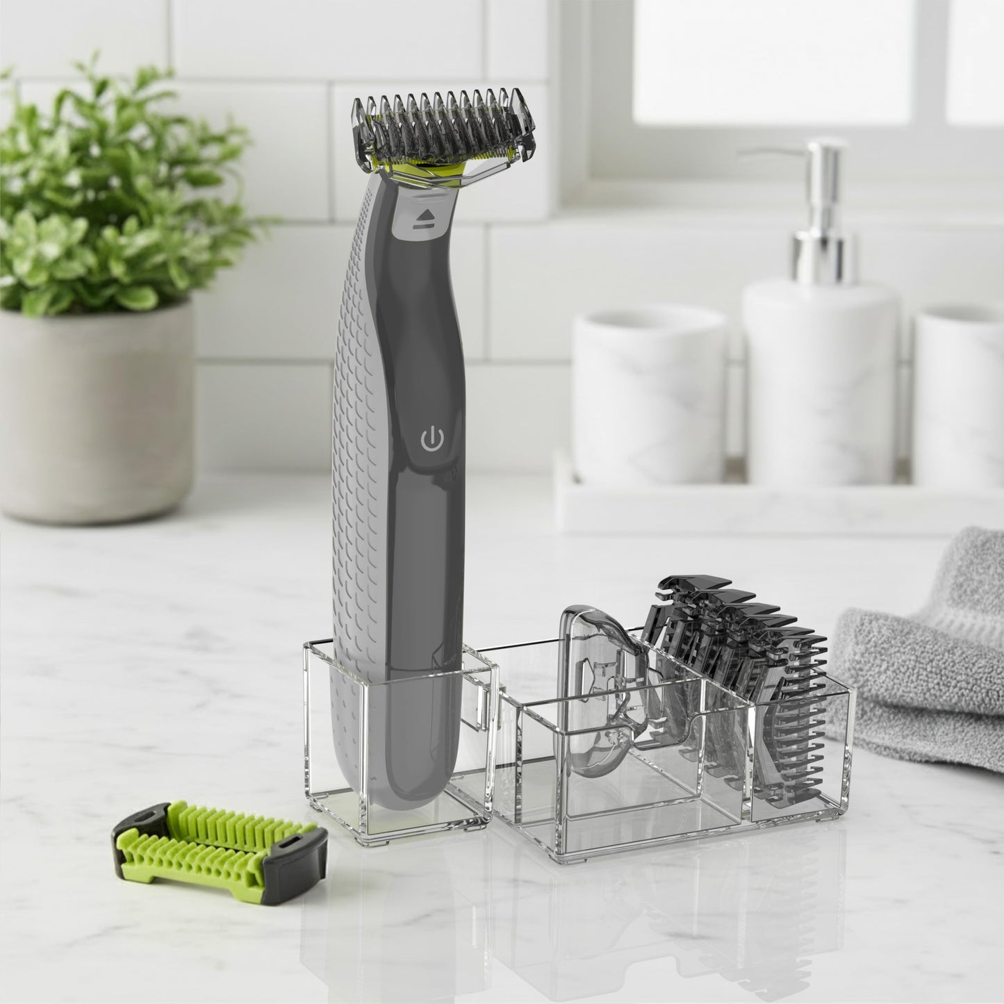 KIONCARE Guards Kit Plus for Philips Norelco OneBlade, 1-6mm Guide Combs, Replacement Body Comb, Protective Cap and Organizer Stand