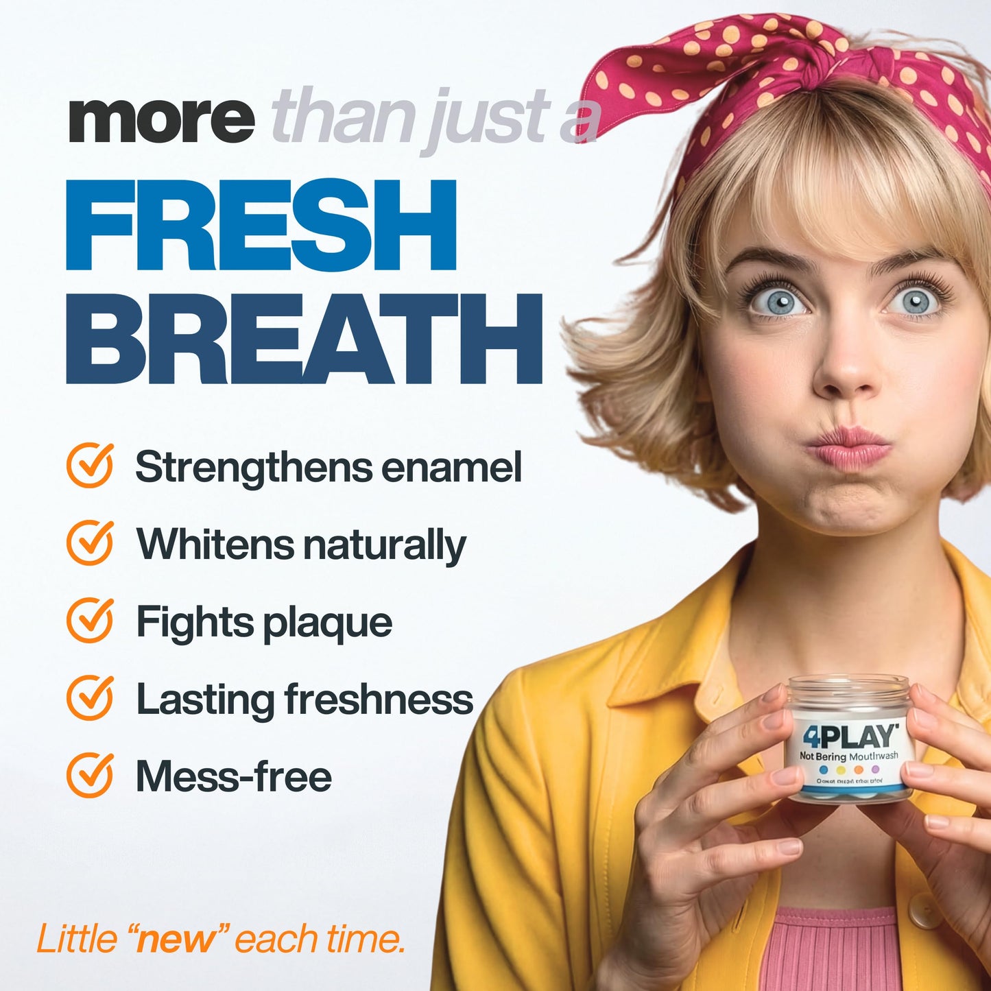Travel Size Mouthwash Tablets with Nano-Hydroxyapatite, Alcohol & Fluoride Free Natural Oral Care, Whitening Mouth Wash Tabs for Dry Mouth & Bad Breath. 4 Flavors in One Jar