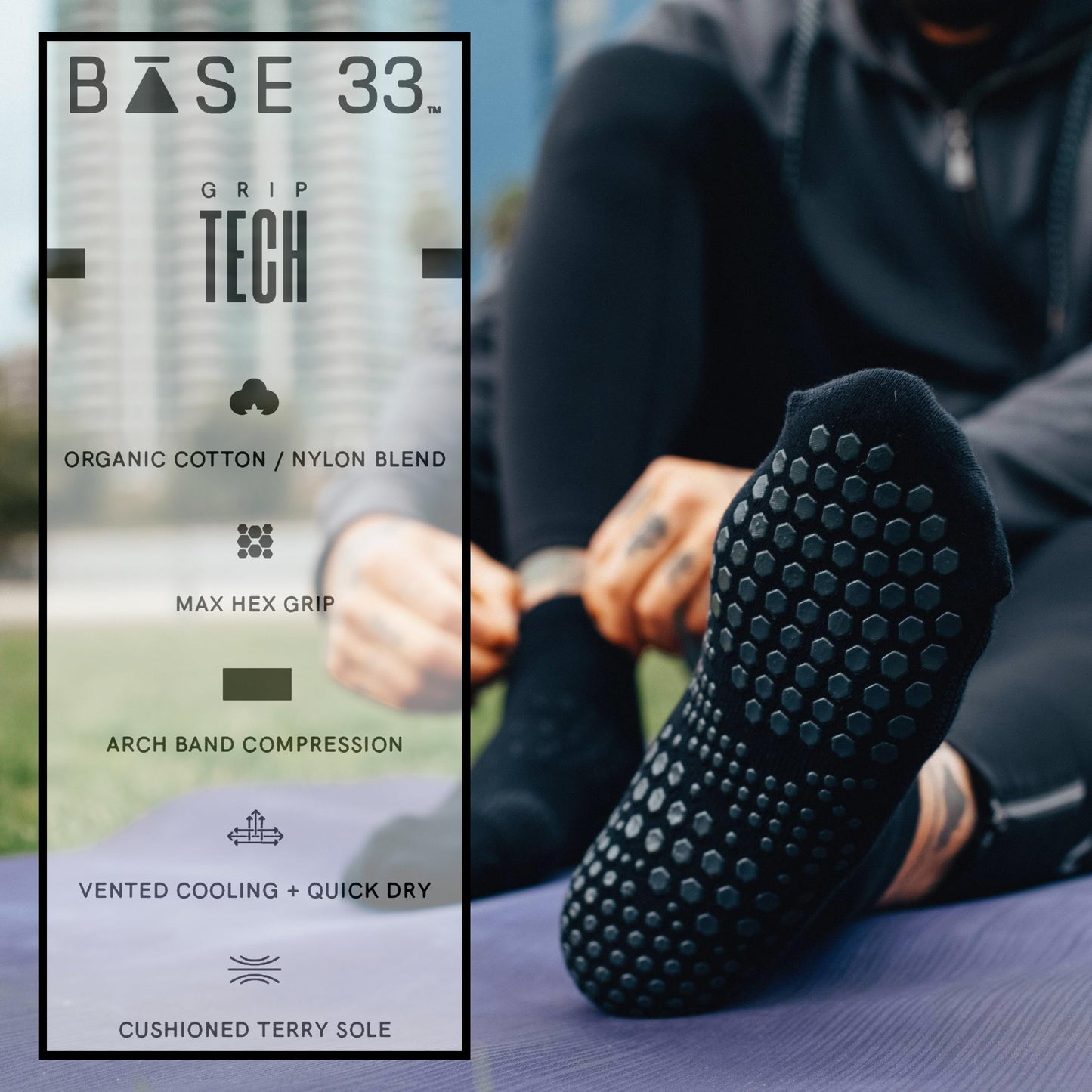 Base 33 Low Rise Grip Socks for Pilates, Yoga, Martial Arts, Lifting and Barre Grip Low Rise 2 Pack Limestone/Plateaus Large