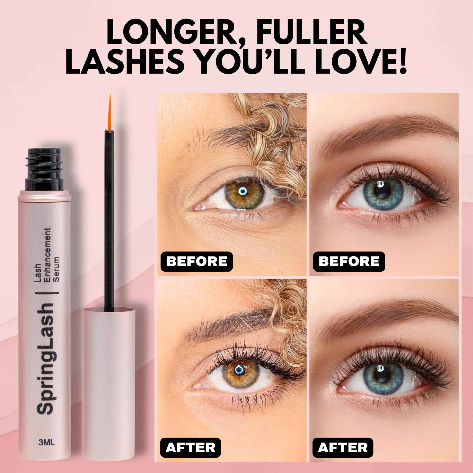 SpringLash - Eyelash Enhancement Serum with BIOTIN - Lash Enhancer For Longer, Fuller Eyelashes - Organic & Vegan Eyelash Enhancer - Cruelty Free - Eyelash & Eyebrow Conditioner [0.10 fl. oz/3ml]