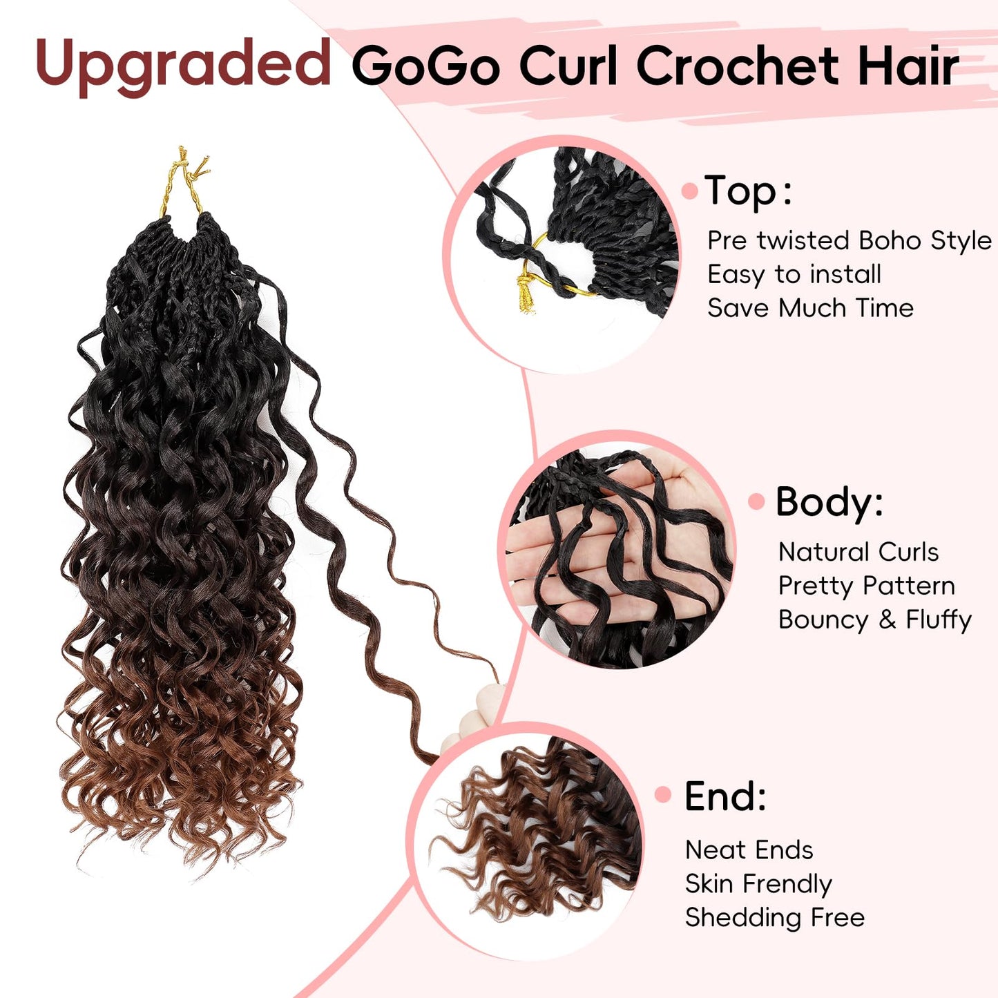 Aoisvk Pre looped GoGo Curl Crochet Hair 12 Inch 8pcs Curly Crochet Hair for Women Pre twisted Boho Box Braids with Curly Ends Water Wave Synthetic Hair Extensions Ombre Dark Brown to Brown 1B/4/30