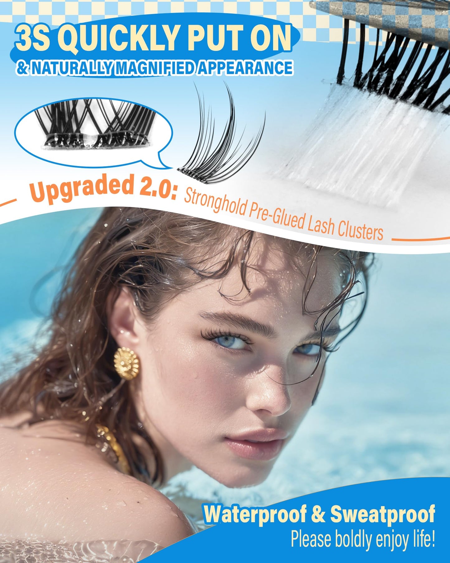 Cat Eye Self Adhesive Eyelash Natural Self Adhesive Lash Clusters Wispy Pre-Mapped No Glue Lash Clusters C-Curly Fox Eye Pre Glued Eyelashes Clusters 8-18MM by Zegaine