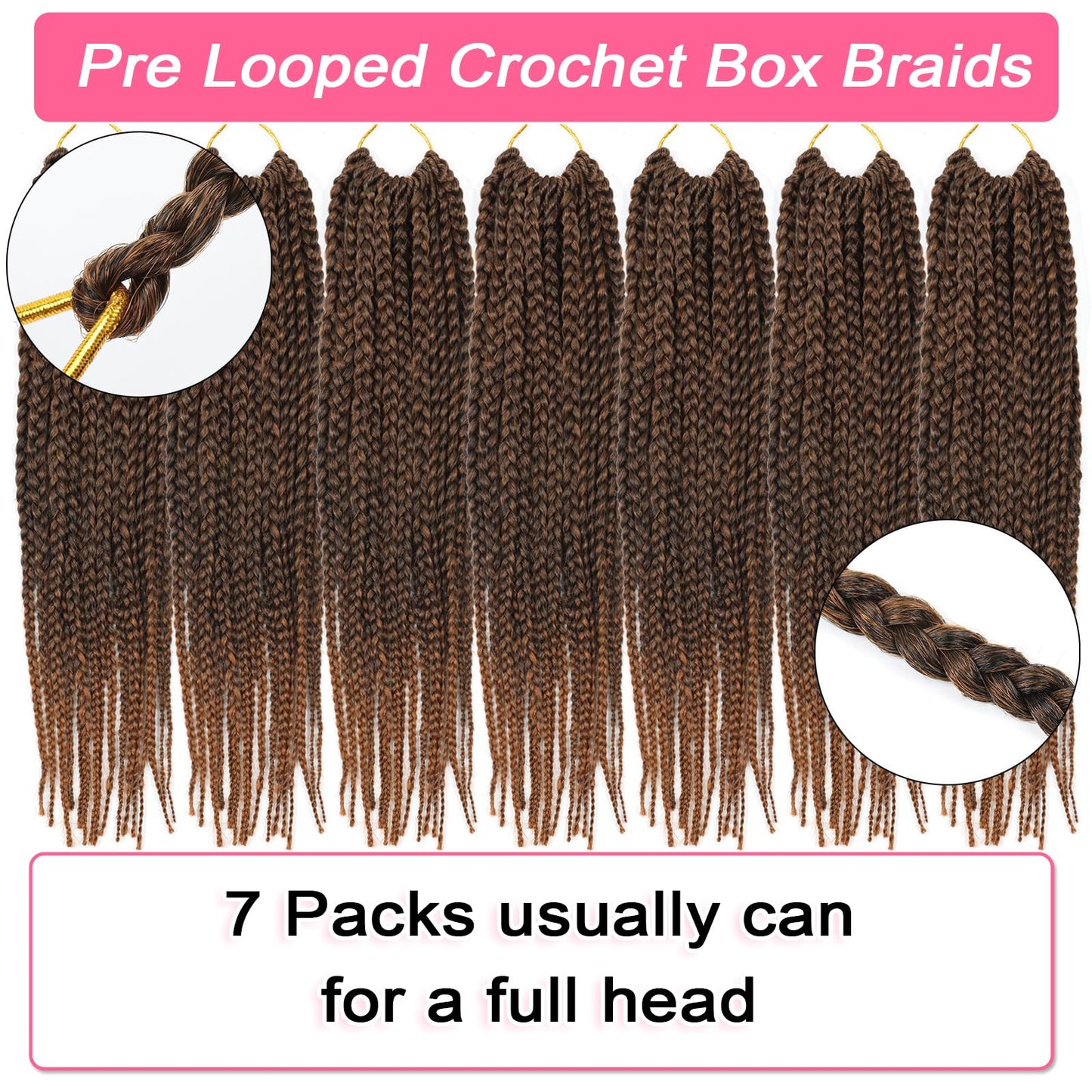 12 Inch Box Braids Crochet Hair Light Auburn Crochet Braids Pre Looped Goddess Box Braid Crochet Hair for Black Women (12 Inch,7 Packs,T30)