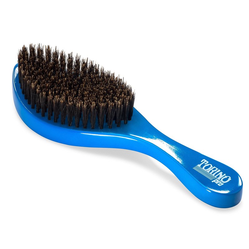 Torino Pro Wave Brushes by Brush King - Medium Curve Waves Brush #350 - Blue, Boar Bristles, Oval, for 360 Waves Hair Care
