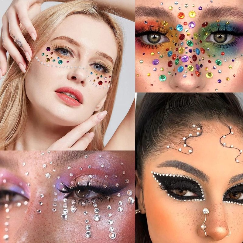 1100 Pcs 15 Colors Rainbow Rhinestones Self Adhesive Halloween Rhinestones for Makeup Eyes Face Jewels Body Gems Stick on Festival Accessories Costume Body Nail DIY Makeup 3mm 4mm 5mm…