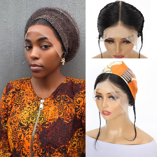13x4 Lace Frontal Closure Glueless Human Hair Gele Turban Frontal Hd Lace Afro Twist Braids Lace Hairline Topper Glueless Gele Style Piece Pre-Braid Human Hair Frontal Natural Black Hairline