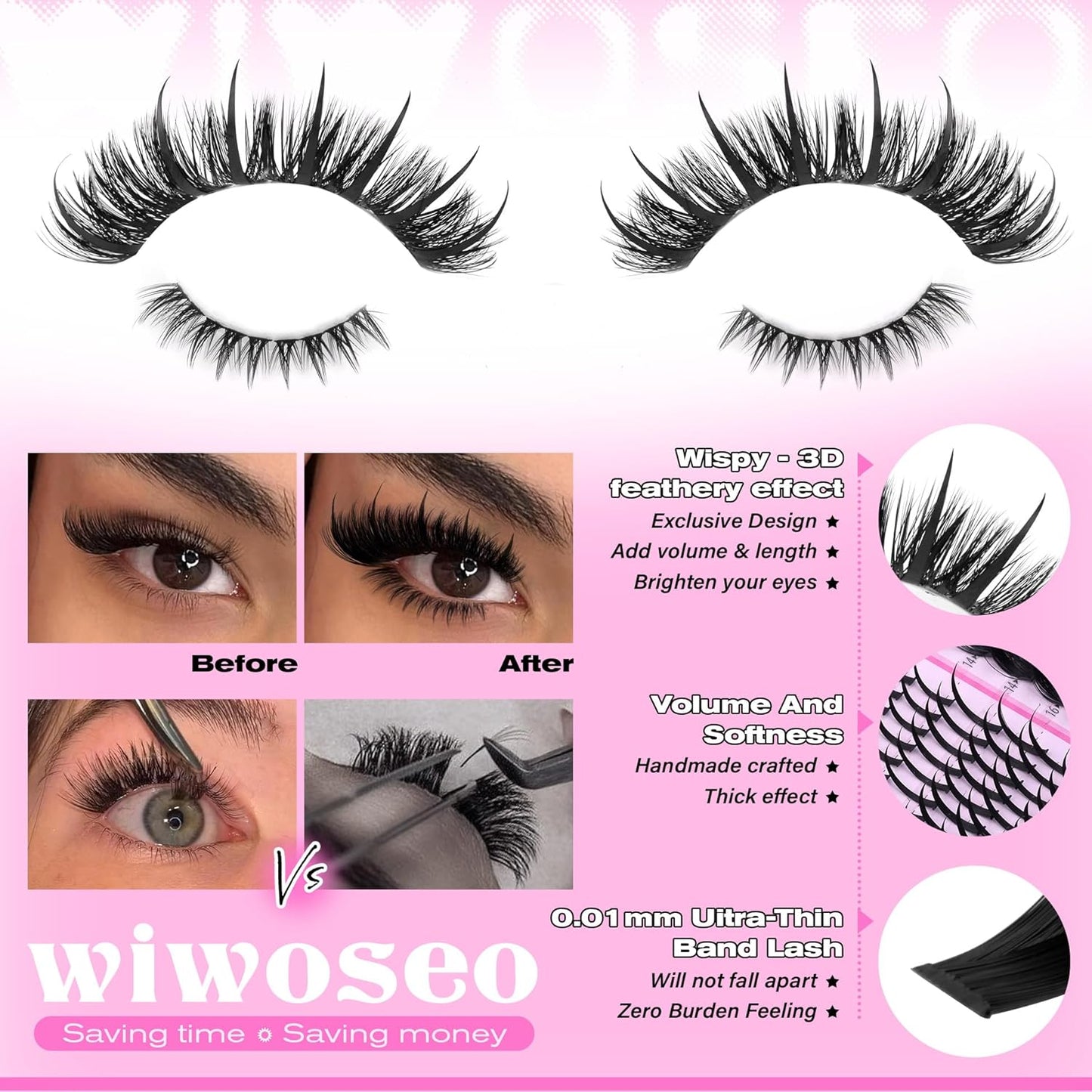 Bottom Lash Clusters Kit - Mega Volume Spiky Eyelash Extensions with Clear Bond & Seal | Fairy Style