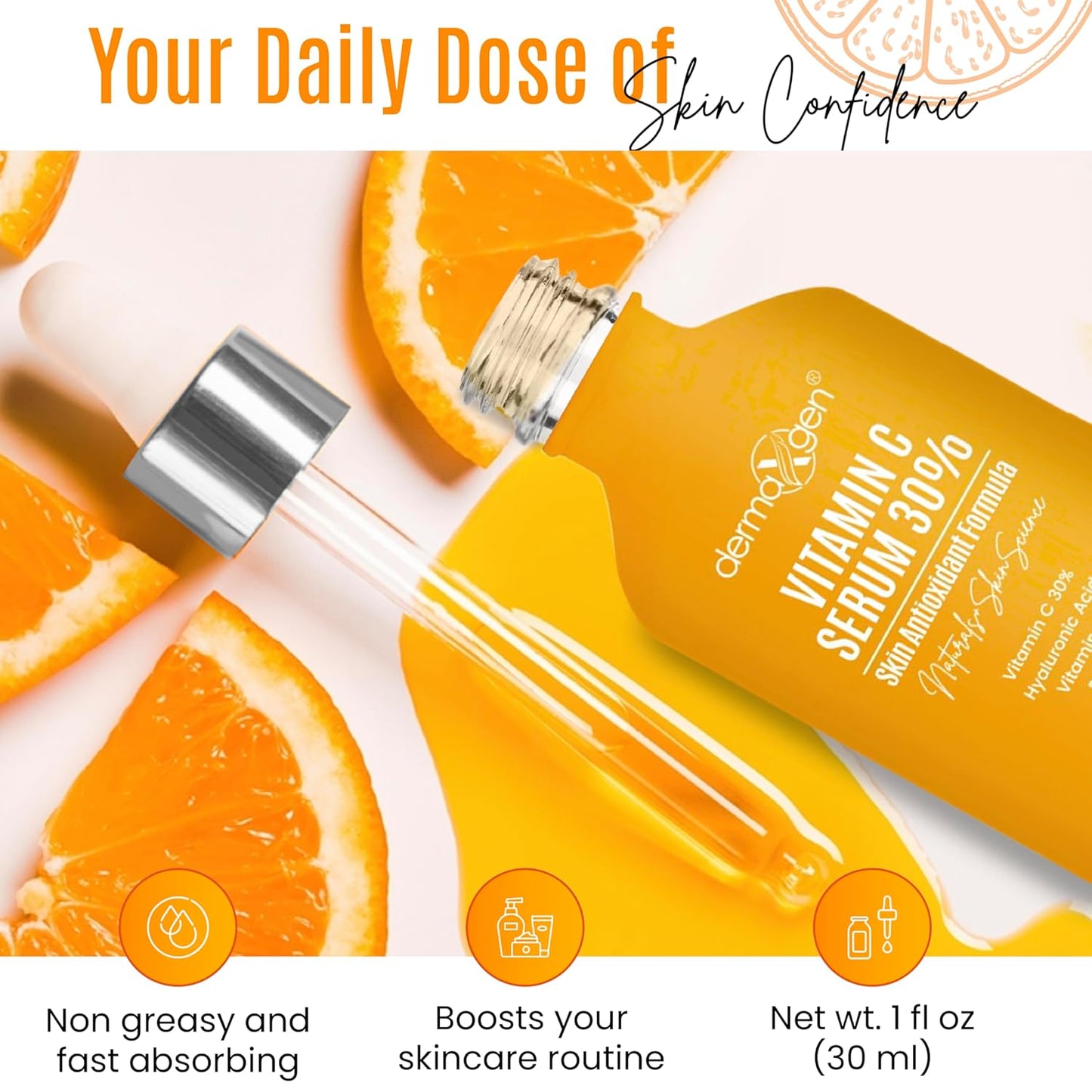 Vitamin C Serum - Pure Organic Anti-Aging Facial Serum with Hyaluronic Acid & Retinol | 8 Fl Oz