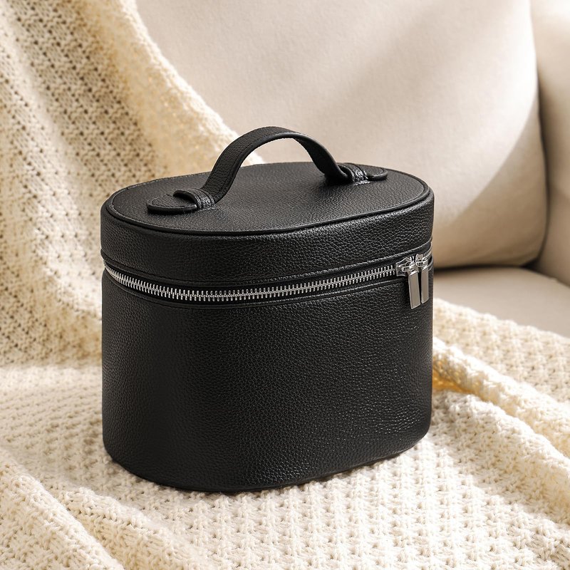 Lestikave Makeup Bag Vanity Case with Divider and Handle, Aesthetic Makeup Bags, Waterproof PU Leather Toiletry Bag for Women Girls, Portable Cosmetic Organizer Bag (03Black)