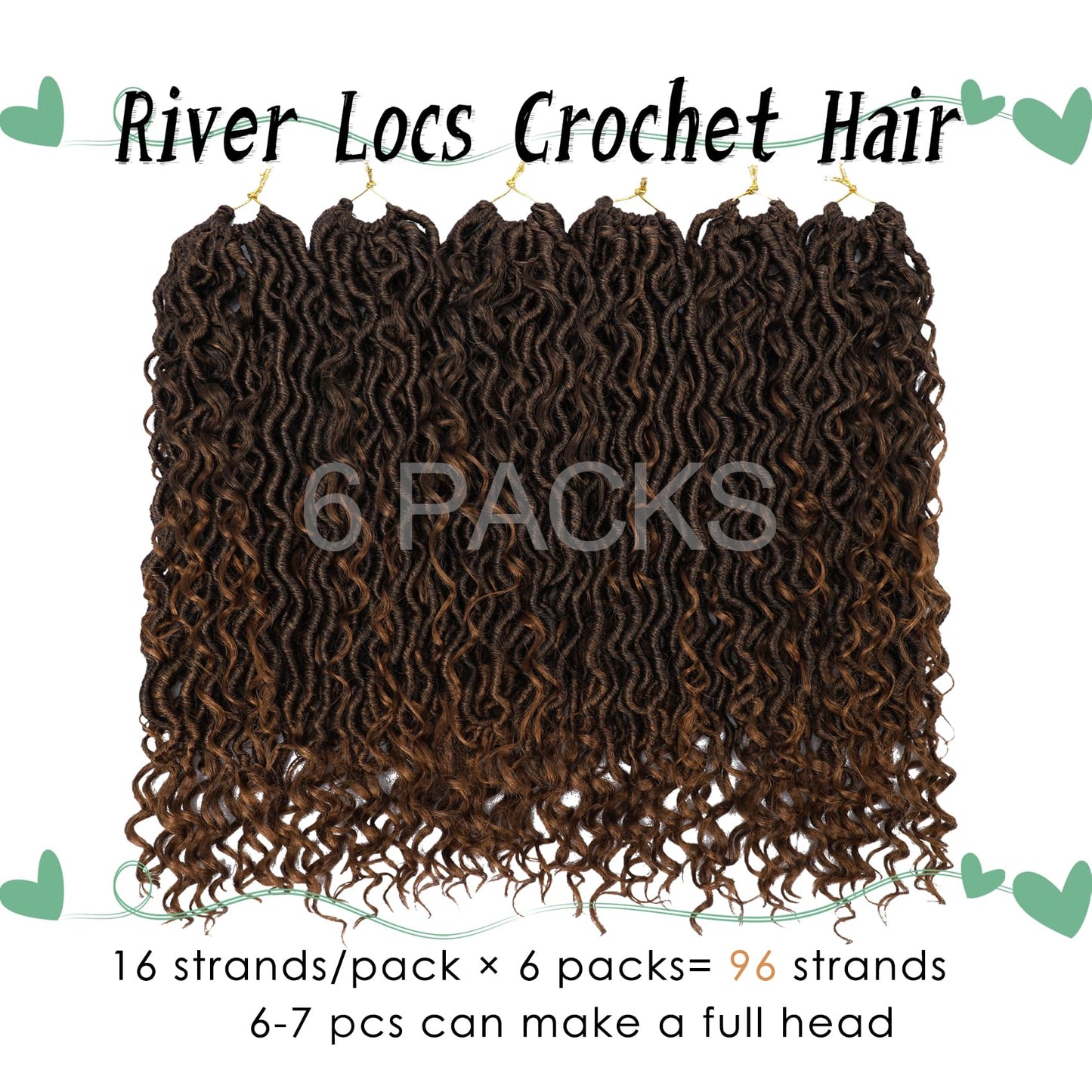 LIYATE Goddess Locs Crochet Hair 18 Inch 6 Packs Faux Locs Crochet Hair for Black Women Pre Looped Soft River Loc Crochet Braids with Curly Hair Boho Hippie Loc Synthetic Hair Extensions(T1B/30)