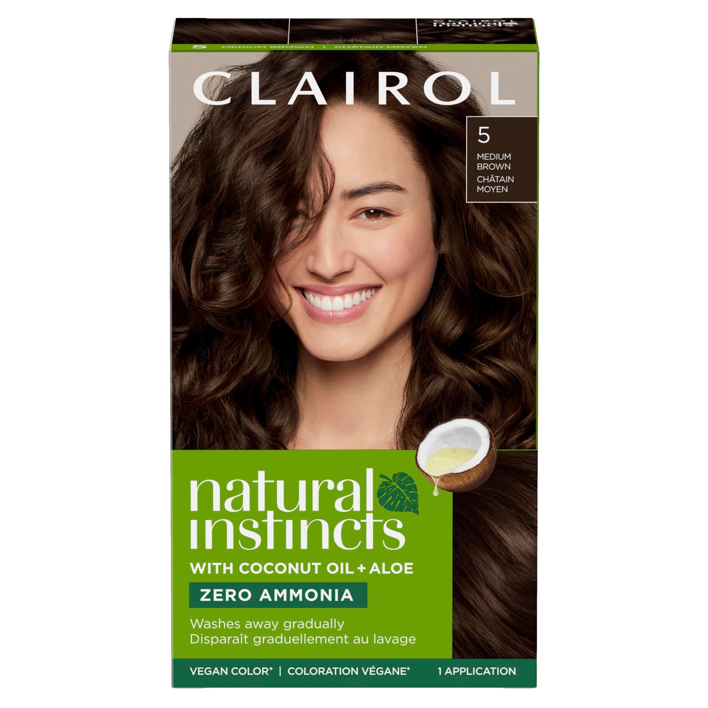 Clairol Natural Instincts Demi-Permanent Hair Dye, 5 Medium Brown | Ammonia‑Free, Vegan Hair Color with Coconut Oil & Aloe Vera | Pack of 1
