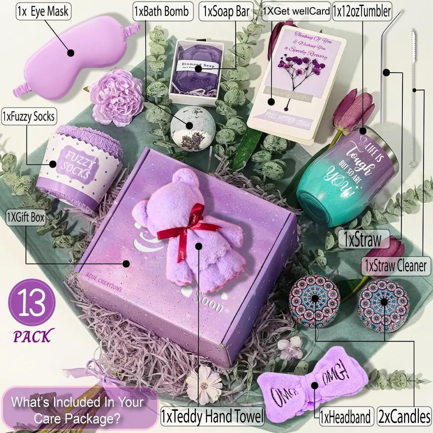 Lavender Get Well Gifts for Women Feel Better Gifts Baskets for Women After Surgery Cancer Care Gifts for Friend Sick Chemo Care Package Encouraging Pamper Comfort Wellness Box For Her