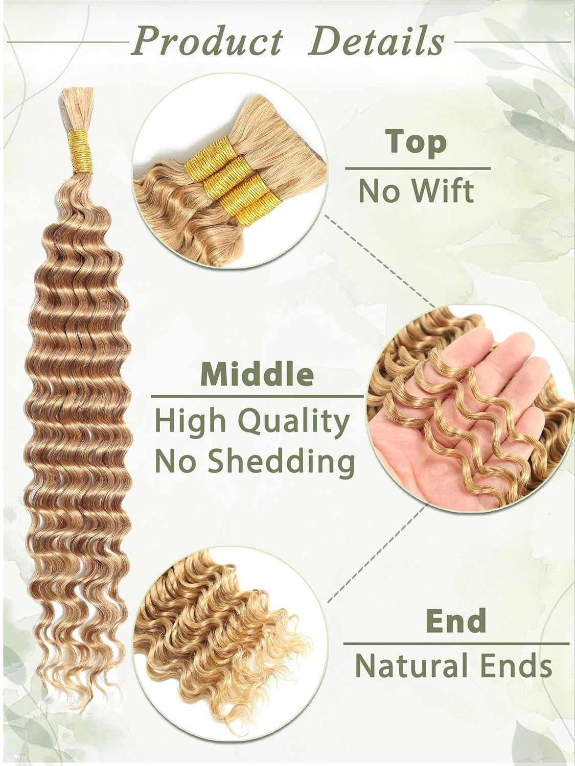 Blonde Human Braiding Hair - 18 Inch Deep Wave Boho Braids | 100g 4 Bundles, No Weft, Color 27