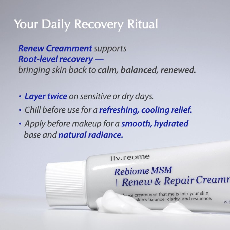 liv.reome MSM Sulfur-Derived Redness Recovery Cream for Sensitive, Thin Skin – Probiotic Exosome + Panthenol + Ceramide NP
