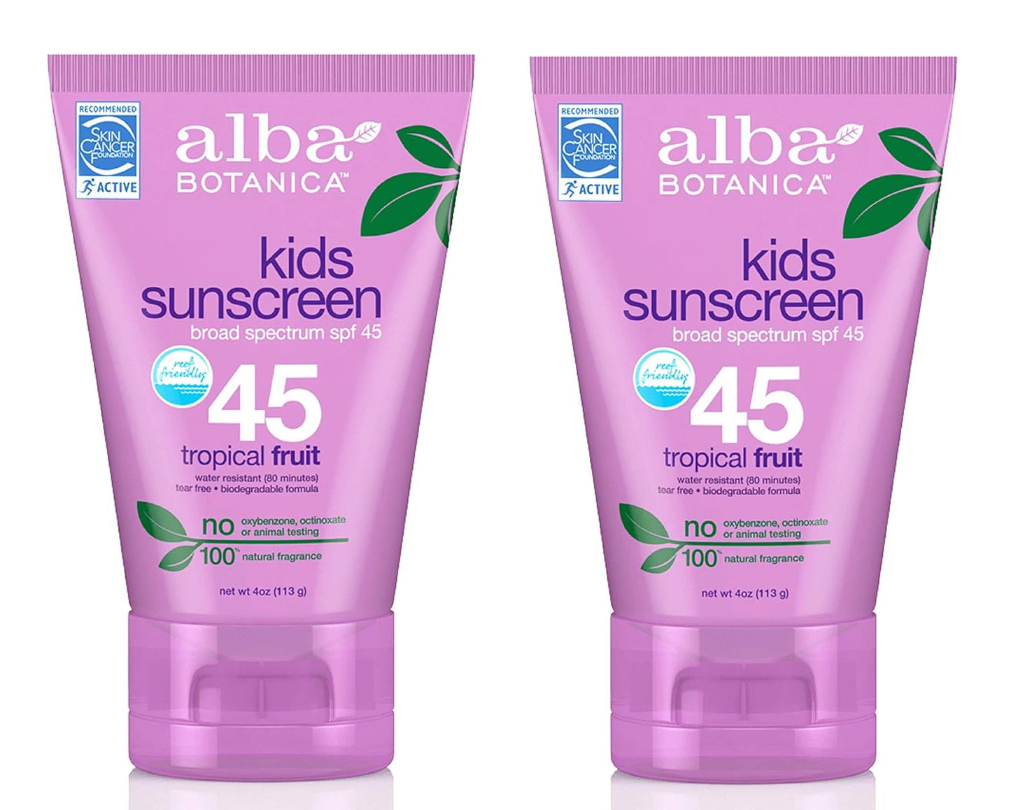 Alba Botanica Kids Sunscreen SPF 45 - Very Emollient Formula | 4 oz, Pack of 2