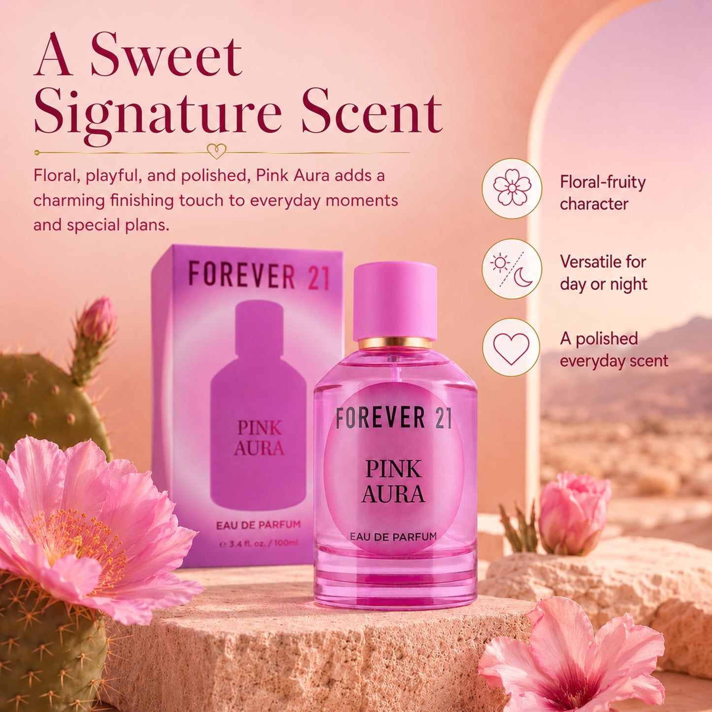 Pink Aura Eau de Parfum 3.4 fl. oz. for Her, by Forever 21
