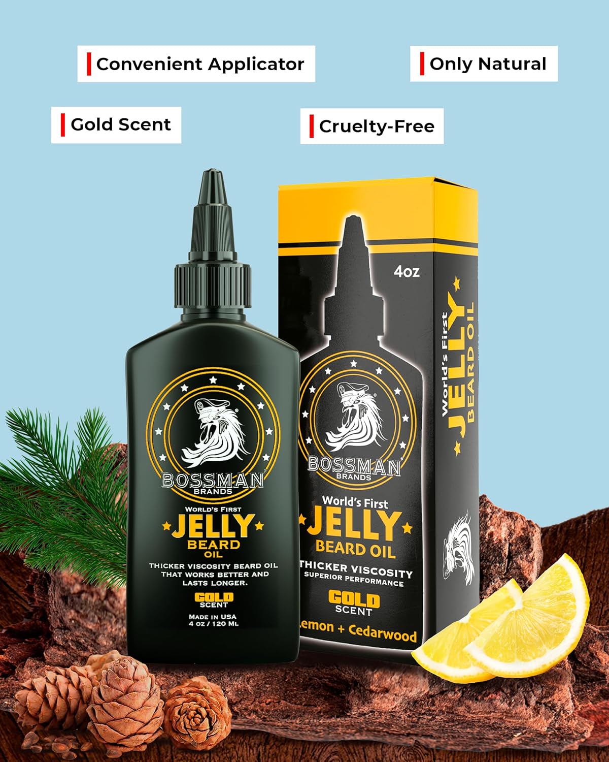 Bossman Jelly Beard Oil for Men - Softens & Moisturizes | 3 Pack, 12 oz Total, Gold Scent