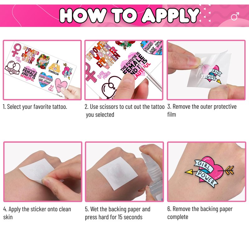 96PCS Funny Girly Feminist Temporary Tattoos Birthday Party Decorations Supplies Favors Decor Women Power Rights Gender Equality Tattoo Stickers Gifts For Adults Kids Girls Boys School Prizes Carnival