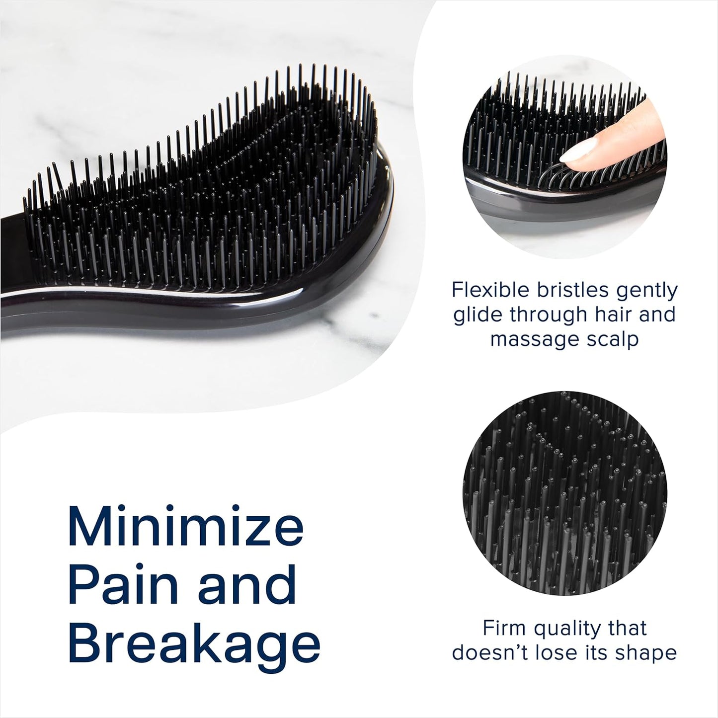 Detangling Brush for Curly & Straight Hair - Glide Thru Hair Comb for Adults & Kids | Black