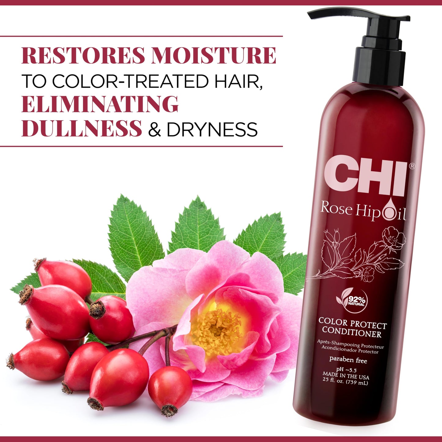 CHI Rosehip Oil Protecting Conditioner, Restores Moisture To Color-Treated Hair & Helps Retain Color, Sulfate, Paraben, & Cruelty-Free, 25 Oz