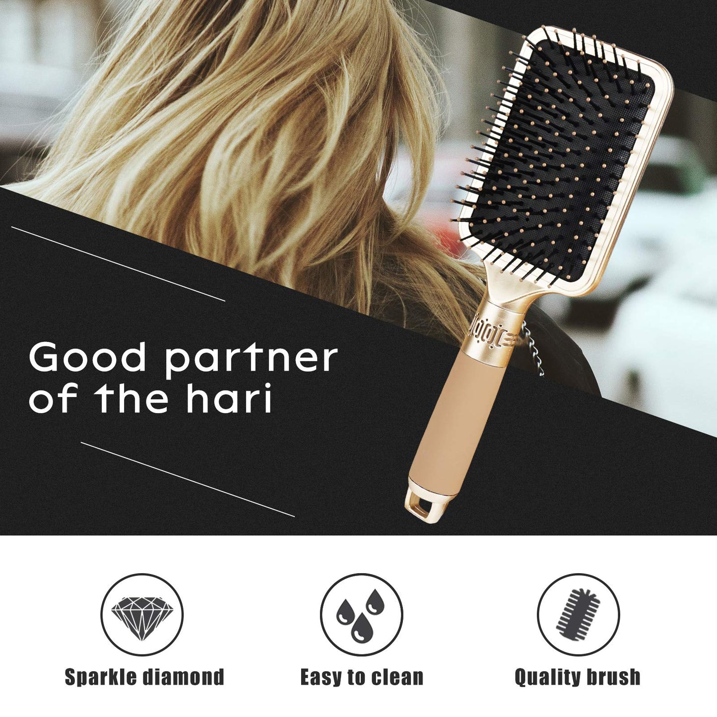 Hair Detangler Brush for Tangles, Knots, Fly Aways - Exceptional Wig Brush for Hair Wraps & Weave Management - Handmade Luxury Bling Crystal Paddle With Rhinestones (Rose Gold)