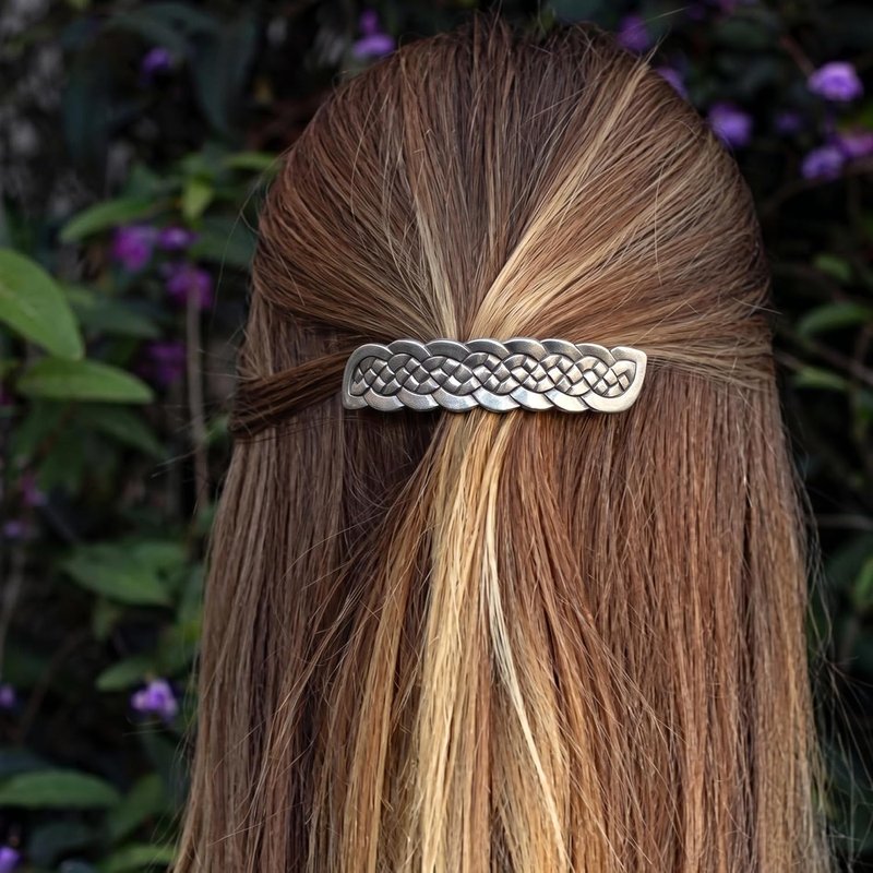 Celtic Knot Barrette - Handcrafted Pewter Hair Clip for Thick Hair | 3.5" Long x 0.75" High