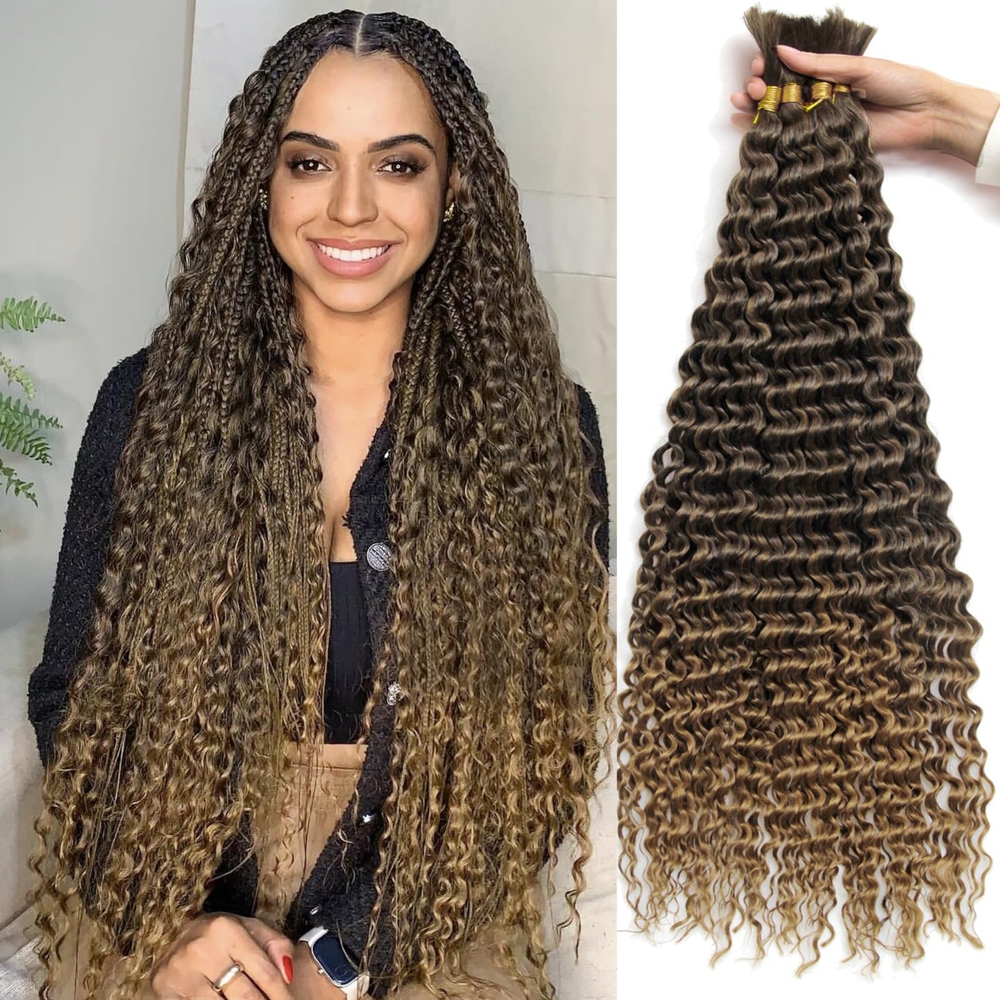 YXCHERISHAIR Boho Hair For Braiding Curly Braiding Hair for Boho Braids Ombre Blonde Deep Wave Bulk Hair Wet and Wavy Bohemian Braiding Hair Extensions No Weft(1B/27, 26inch)