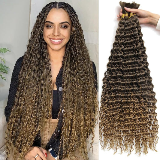 YXCHERISHAIR Boho Hair For Braiding Curly Braiding Hair for Boho Braids Ombre Blonde Deep Wave Bulk Hair Wet and Wavy Bohemian Braiding Hair Extensions No Weft(1B/27, 26inch)