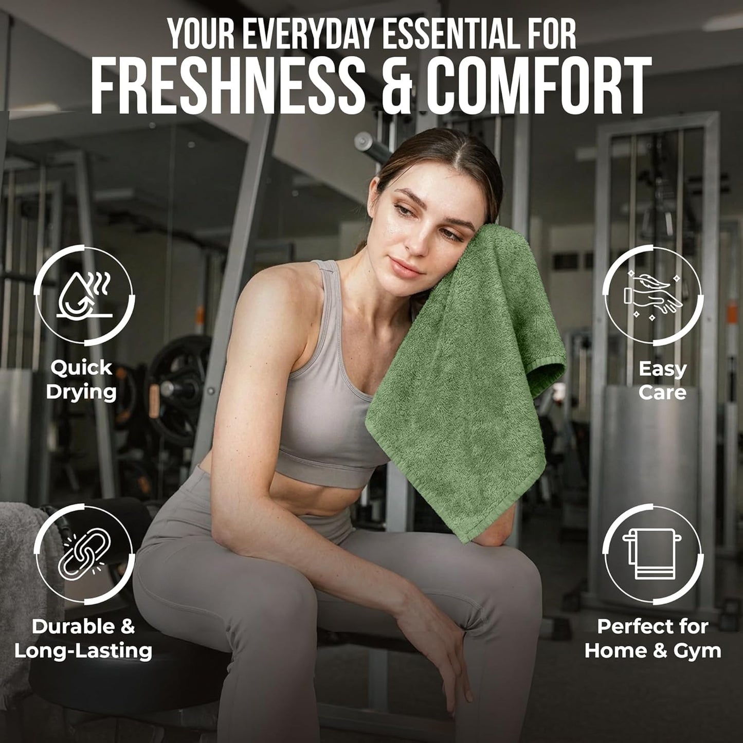 Riverside 12-Pack Cotton Sage Green Face Towels | Soft & Absorbent 550 GSM Washcloths for Bathroom, Spa & Gym