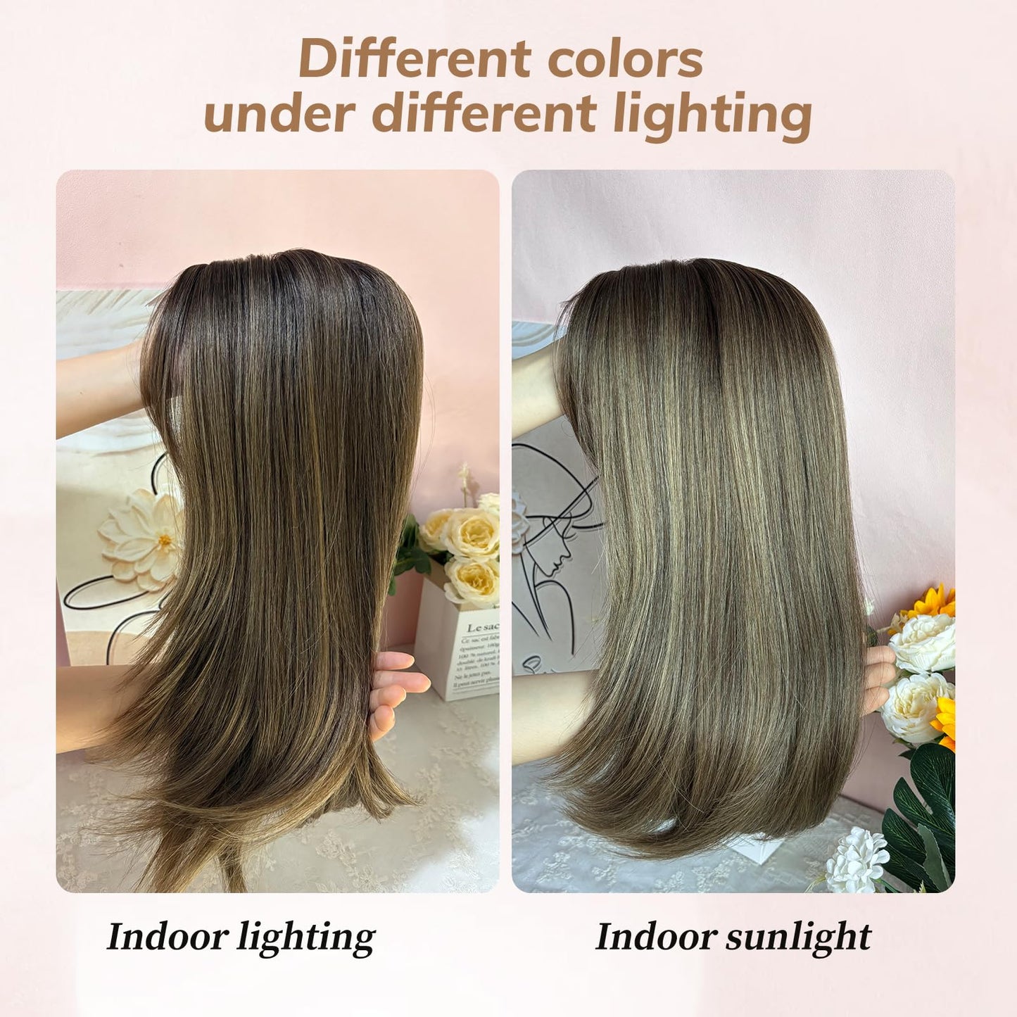 Molefi Hair Toppers for Women with Thinning Hair,16 Inch Full-End Topper,Synthetic Wiglets Pieces For Women 6.5"x6.5"Large Base for Daily Use(Dark Ash Brown with Honey Blonde Highlights)
