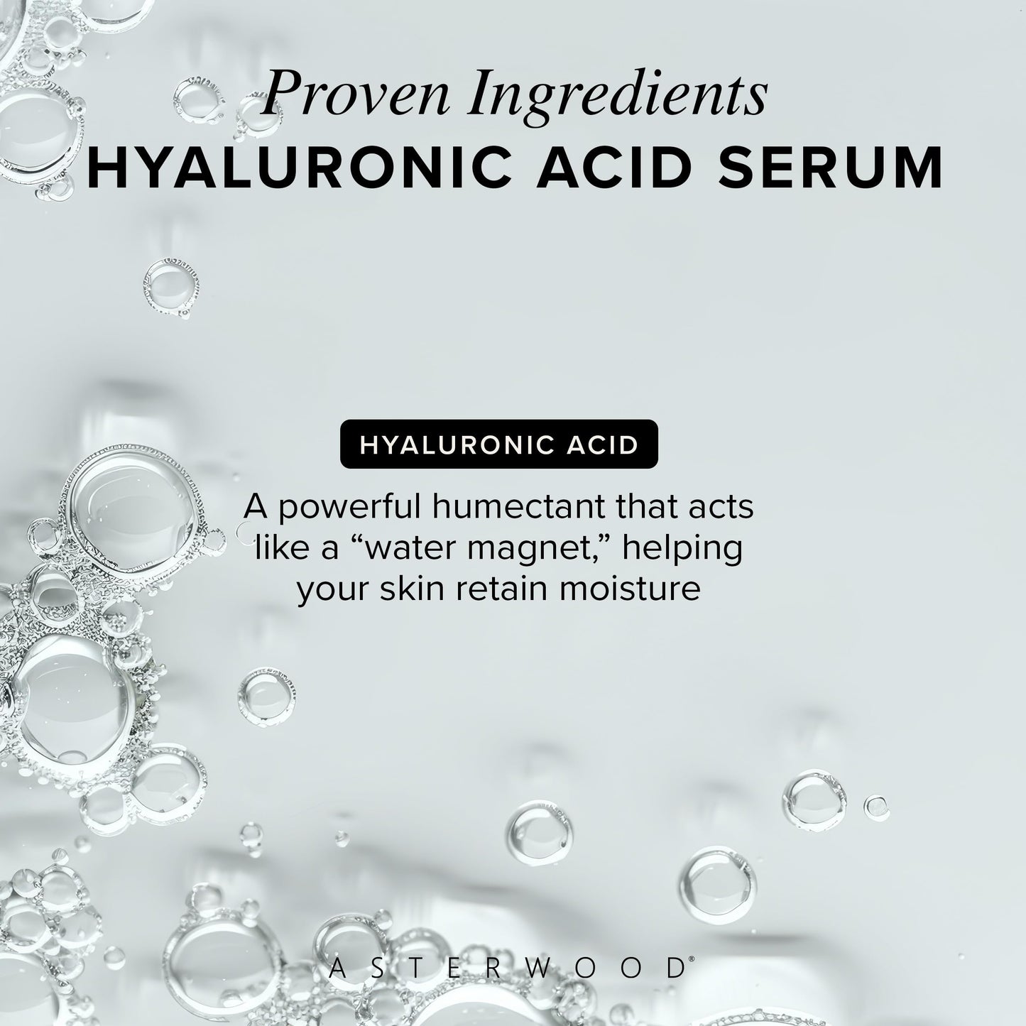 Asterwood Pure Hyaluronic Acid Serum for Face - Plumping, Anti-Aging, Hydrating - Fragrance-Free - 2 Fl Oz