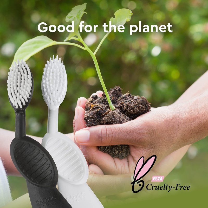 RADIUS Flex Brush with Soft Bristles Toothbrush BPA Free & ADA Accepted Designed to Improve Gum Health & Reduce Issues - Left Hand - Purple/Watermelon/Mint - Pack of 3