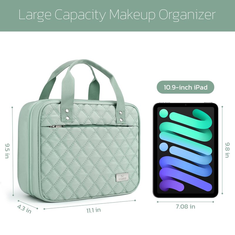 Travel Toiletry Bag for Women, Large Makeup Bag Organizer with Detachable Mirror, and Clear Cosmetic Bag, Suitable for Travel Size Toiletries-Mint Green