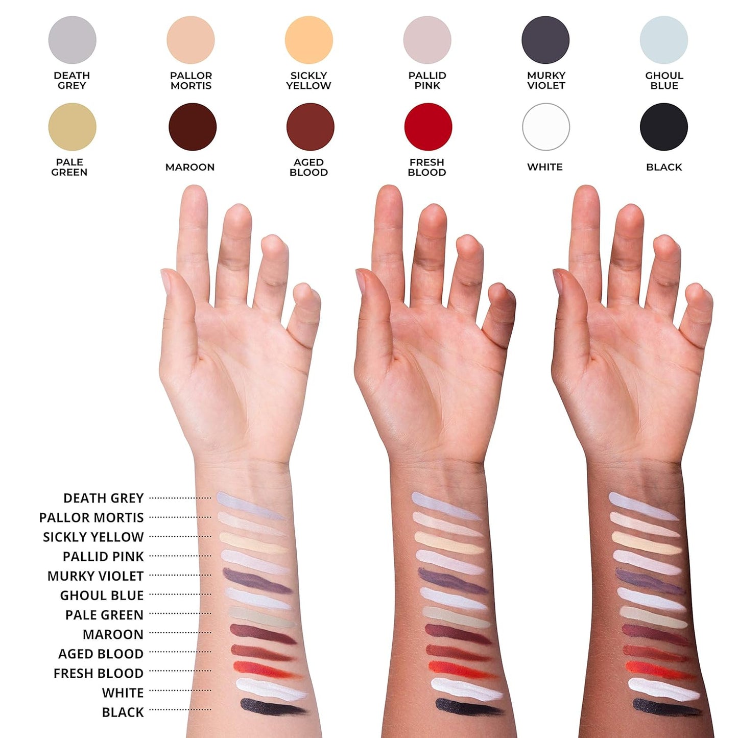 Narrative Cosmetics 12-Color Death FX Cream Palette - Waterproof Zombie & Undead SFX Makeup for Halloween, Cosplay | Quick-Drying Cream Colors