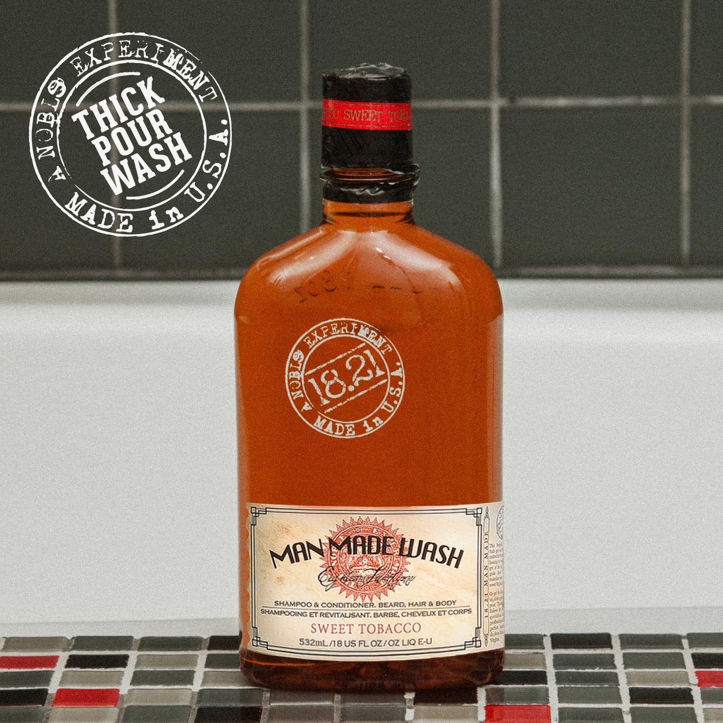 18.21 Man Made Original Sweet Tobacco 3-in-1 Body Wash, Shampoo, & Conditioner for Men, All Hair & Skin Types, Strengthens and Moisturizes in a Manly Aroma, 18 Fl Oz