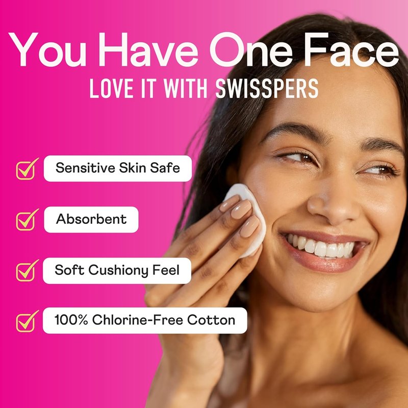 Swisspers Cotton Rounds - Dual-Sided Makeup & Nail Polish Removal Pads | 100% Pure Chlorine-Free Cotton, Hypoallergenic - 300 Pads Total