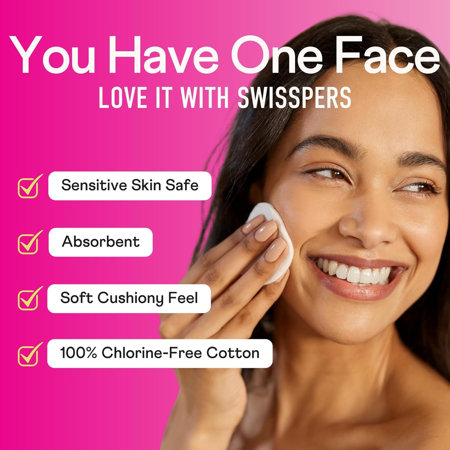 Swisspers Cotton Rounds - Hypoallergenic Dual-Sided Makeup Removal Pads | 100% Pure Chlorine-Free Cotton, 100 Pads (Pack of 6)