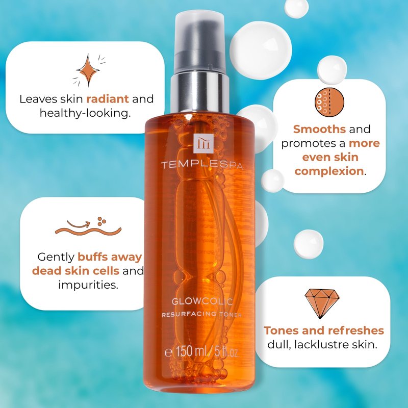 TEMPLESPA | GLOWCOLIC | Exfoliating Toner with Glycolic Acid, Vitamin C and Hyaluronic Acid to Reveal Smooth and Glowing Skin, Natural Ingredients, Cruelty-Free, Vegan, 5.0 fl.oz.
