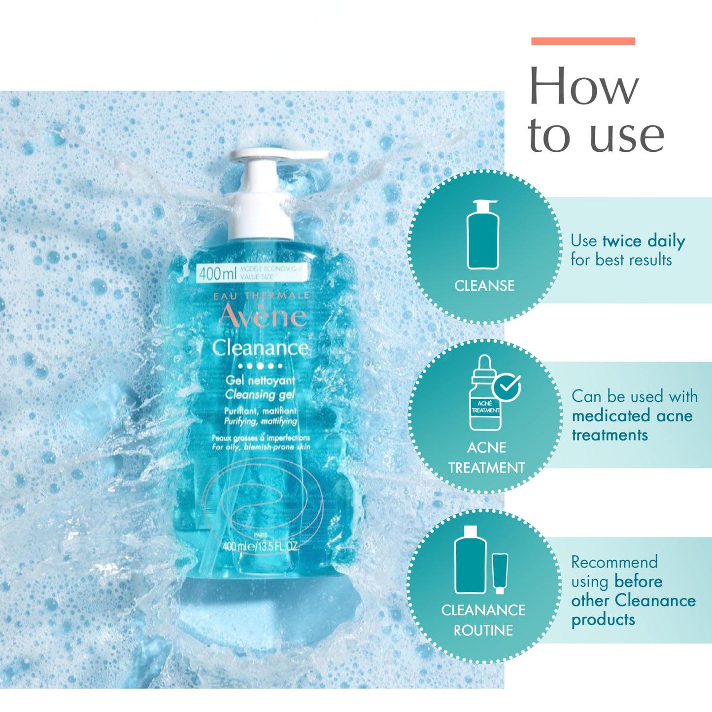 Avène Cleanance Cleansing Gel Soap Free Cleanser for Acne Prone,Oily,Face & Body,13.5 Oz,(Pack of 2)