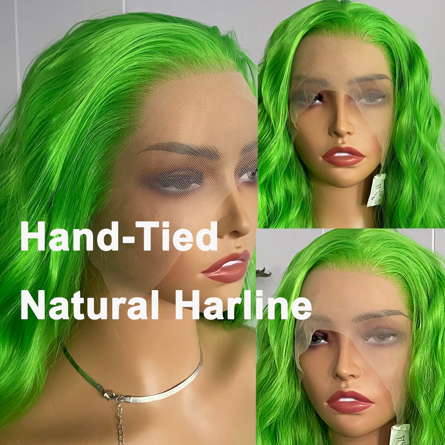 RONGDUOYI Green Long Wavy Synthetic Lace Front Wigs for Women with Side Part Pre Plucked Loose Wave Wig Heat Friendly Fiber Hair Halloween Costume Cosplay Wig 24Inch