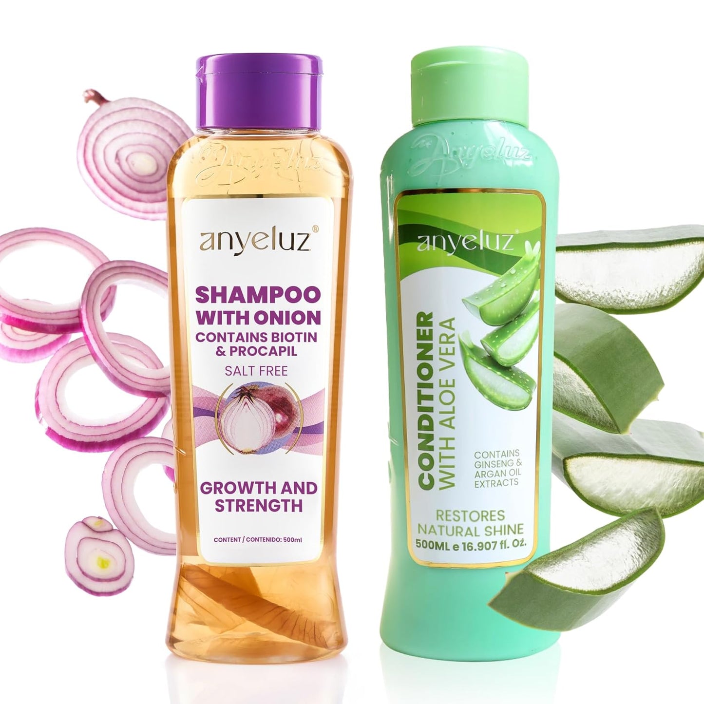 Onion Shampoo & Aloe Conditioner Set - Strengthen & Hydrate Hair with Onion Extract, Biotin & Argan Oil | Deep Cleansing, Moisturizing Formula