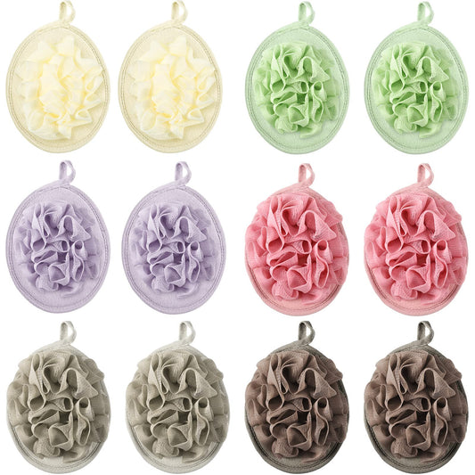 Zopeal 12 Pieces Shower Puff Bath Travel Loofah with Elastic Hand Strap, 30g Each, Exfoliating Shower Gift Bulk Washable Loofah Mesh Sponges Bath Flower Ball Pad Body Scrubber for Men and Women