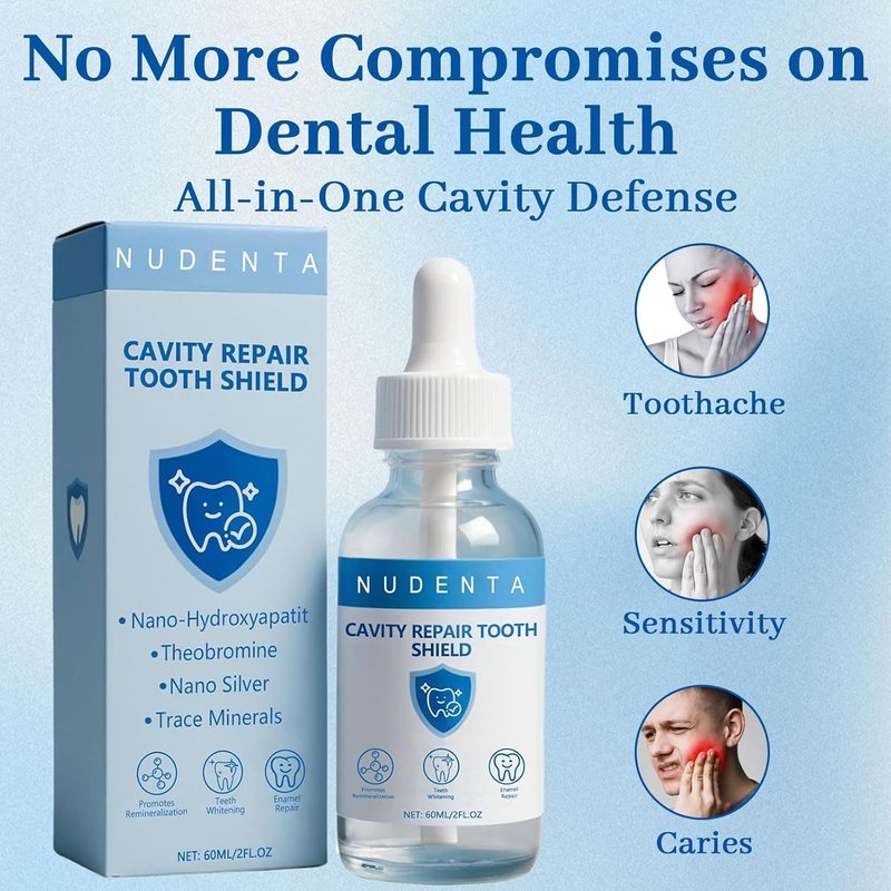 Nudenta Cavity Repair Tooth Armor Liquid - Nano Hydroxyapatite Remineralization Drops | 60ml 2-Pack for Enamel Strengthening & Whitening
